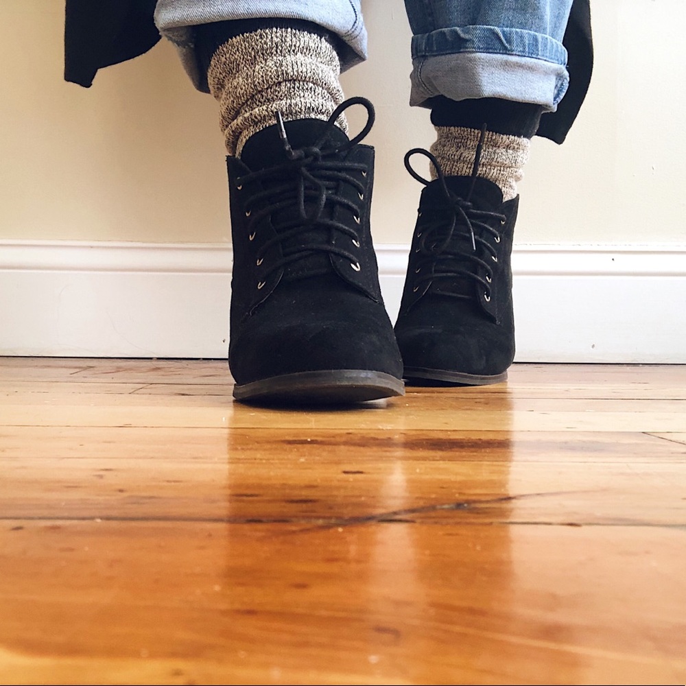 Lace-Up Chunky Heeled Booties in Black